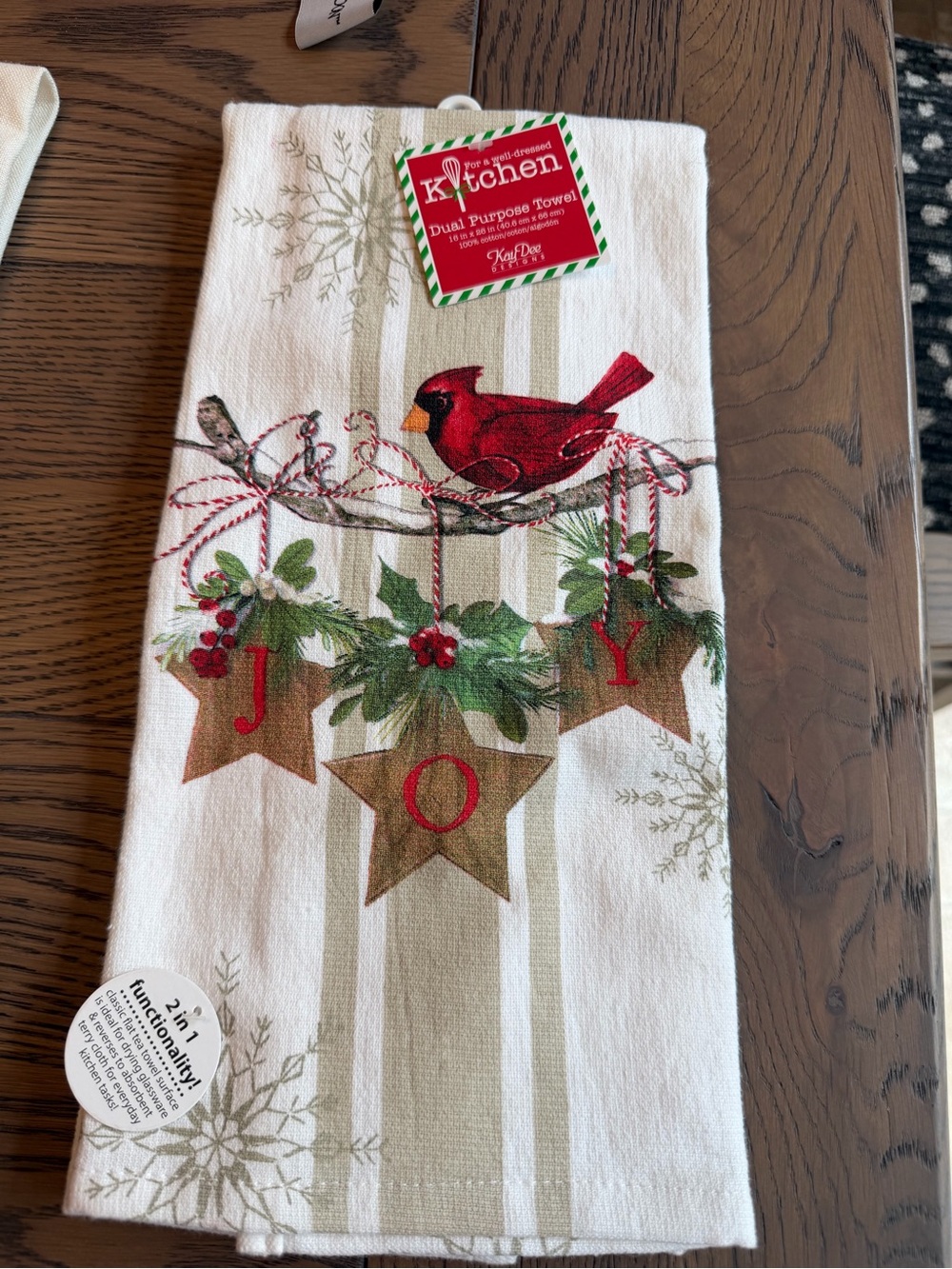 Dual Purpose Towel - White with Red Cardinal 'JOY' Design